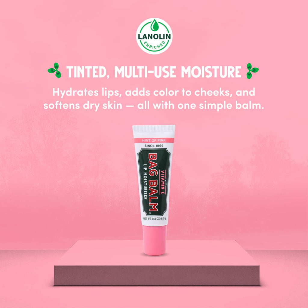 Vermont's Original Bag Balm Moisturizing Lip Balm with Vitamin E | Pack of 4 0.3oz Tubes (4 Pack, Hint of Pink)
