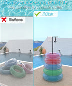Mondazie Pool Float Holder Storage Rack, 22’’ x 63.7’’ Metal Pool Floats Organizer for Swimming Ring with Water Weight Bag, Pool Tube Floaty Stand Holders for Poolside Beach Outdoor Storage, Black