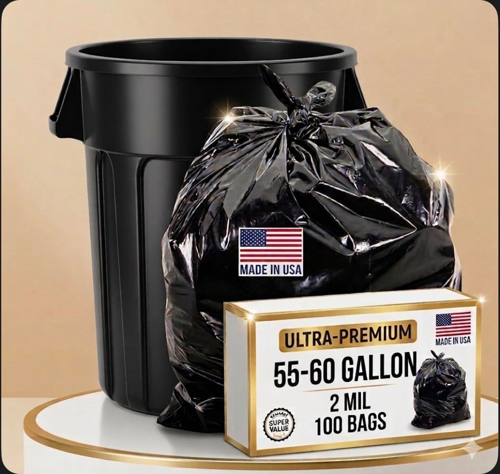 Heavy Duty 55 Gallon Trash Bags (100 Count) - Extra Large Black Commercial Garbage Bags, 2 Mil Thick Leak-Proof Liners for Kitchen, Restaurant, and Large Household Clean-Up