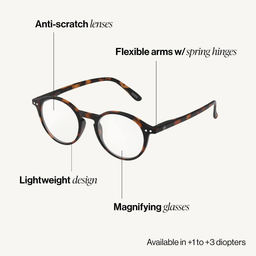 IZIPIZI READING #D Reading Glasses for Women and Men – Round Eye Glasses with Anti-Scratch Lenses, Lightweight Fashion Frame (Tortoise, 1.5, x)