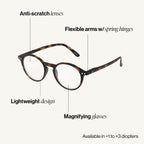 IZIPIZI READING #D Reading Glasses for Women and Men – Round Eye Glasses with Anti-Scratch Lenses, Lightweight Fashion Frame (Tortoise, 1.5, x)