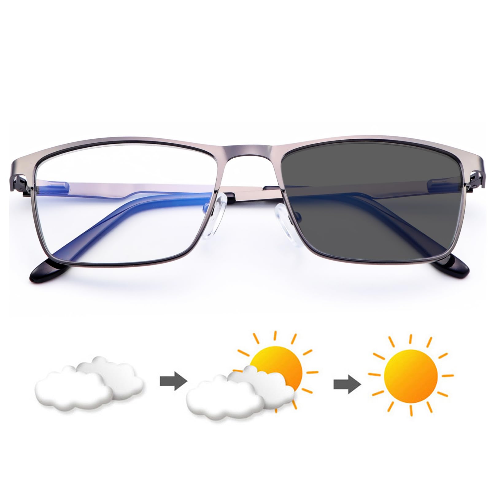 YIMI Mens Blue Light Glasses Men Computer Gaming BlueLight Blocking Glasses Metal Anti Eyestrain Clear Lens Eye Protection (Photochromic/Dual Purpose)