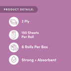 Amazon Aware Bamboo Paper Towels, 6 Rolls, 2 ply, 150 Sheets, 900 Count, Plastic-Free, Multicolor