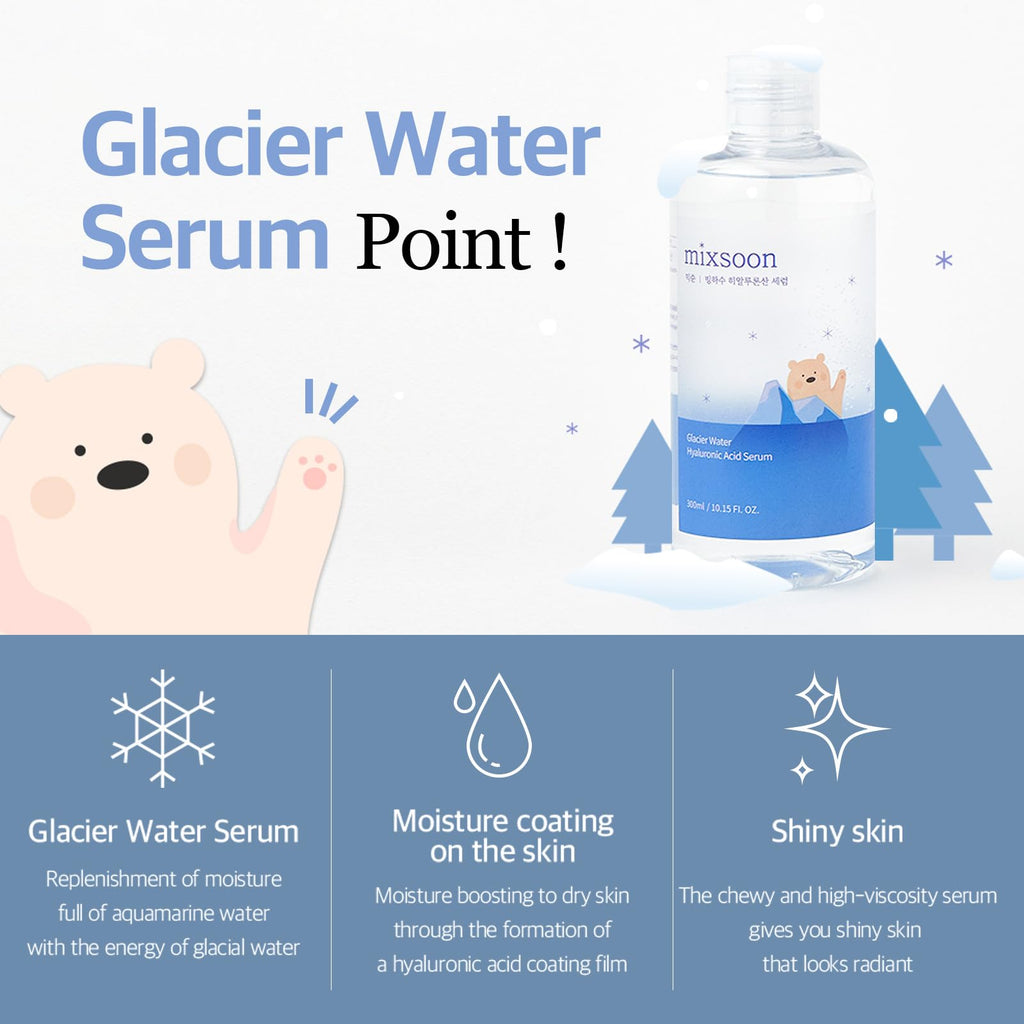 mixsoon Glacier Water Hyaluronic Acid Serum-Deep Hydration and Cooling for Face, Hydration Booster, Refreshing Lightweight Texture 300ml / 10.14 fl.oz. Korean Glass Skin Care