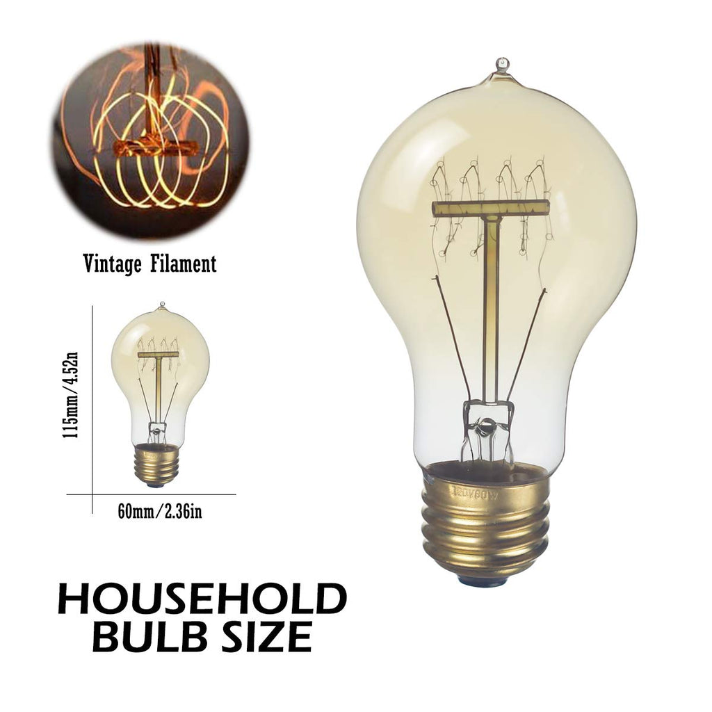 Jslinter 6-Pack Edison Light Bulb 60 Watt Dimmable A19 Vintage Warm Bulb