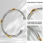 Twisted Cable Bracelets for Women Adjustable 5mm Thin Stainless Steel Cuff Bangle Designer Inspired david+yurman bracelet Christmas Day Gifts (C Silver & Gold)