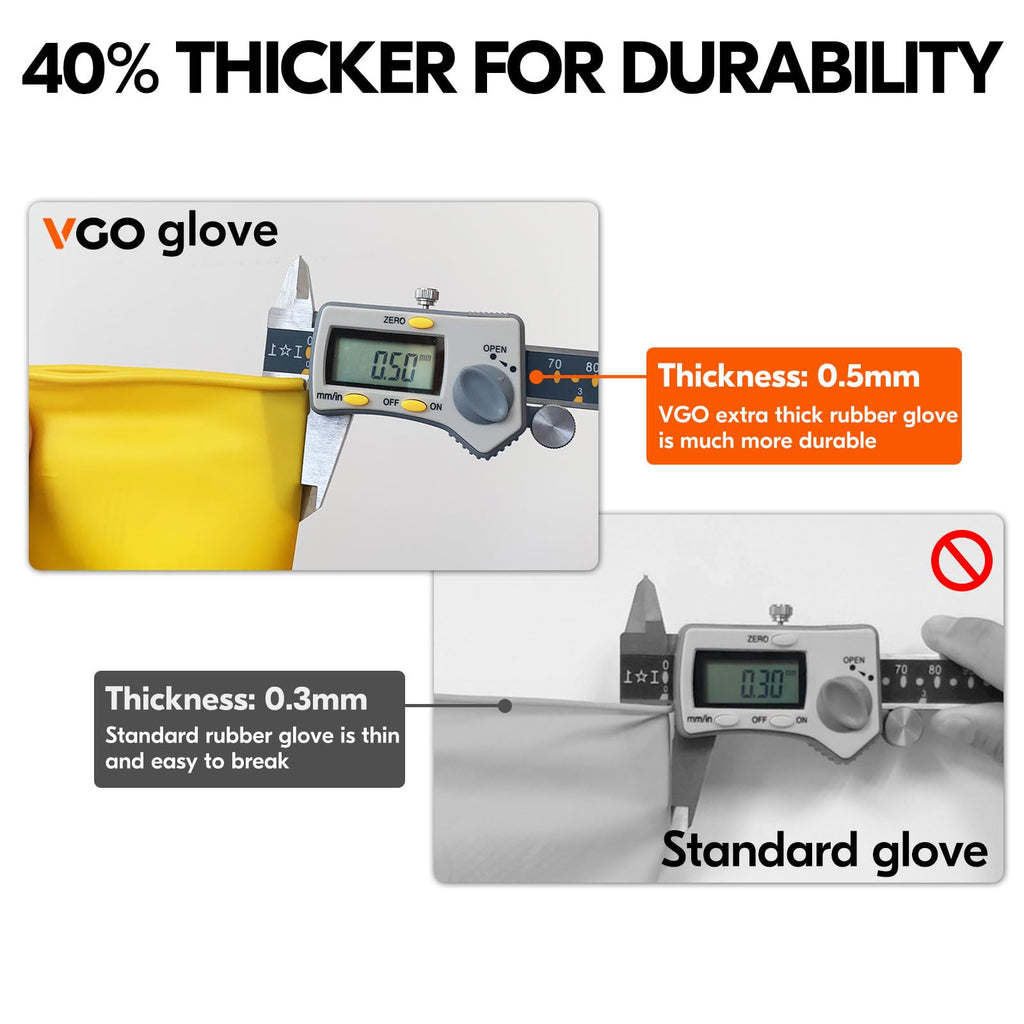 Vgo... 5-Pairs Reusable Household Gloves, Rubber Dishwashing gloves, Extra Thickness, Long Sleeves, Kitchen Cleaning, Working, Painting, Gardening, Pet Care (Size M, Yellow, HH4601)