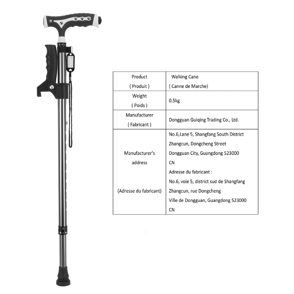 Hold 440 Lbs Walking Cane for Men & Women Aluminum Alloy Lightweight Height Adjustable Walking Stick Heavy Duty Foldbale Free Standing Cane with LED for Seniors Adults Black