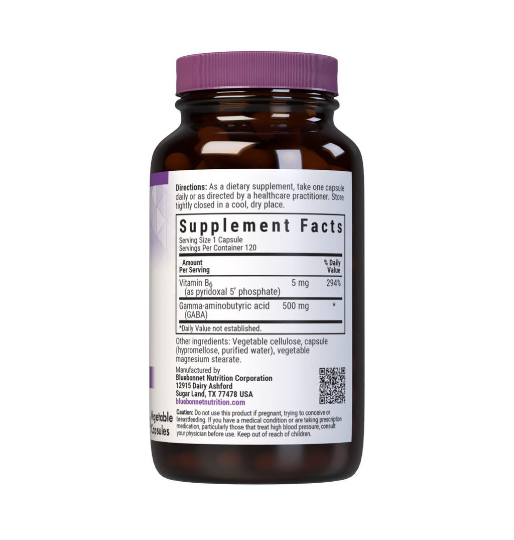 BlueBonnet Nutrition GABA 500mg, for Stress Relief*, Supports Relaxation*, Kosher, Vegan, Gluten-Free, Soy-Free, Non-GMO, 120 Vegetable Capsules, 120 Servings