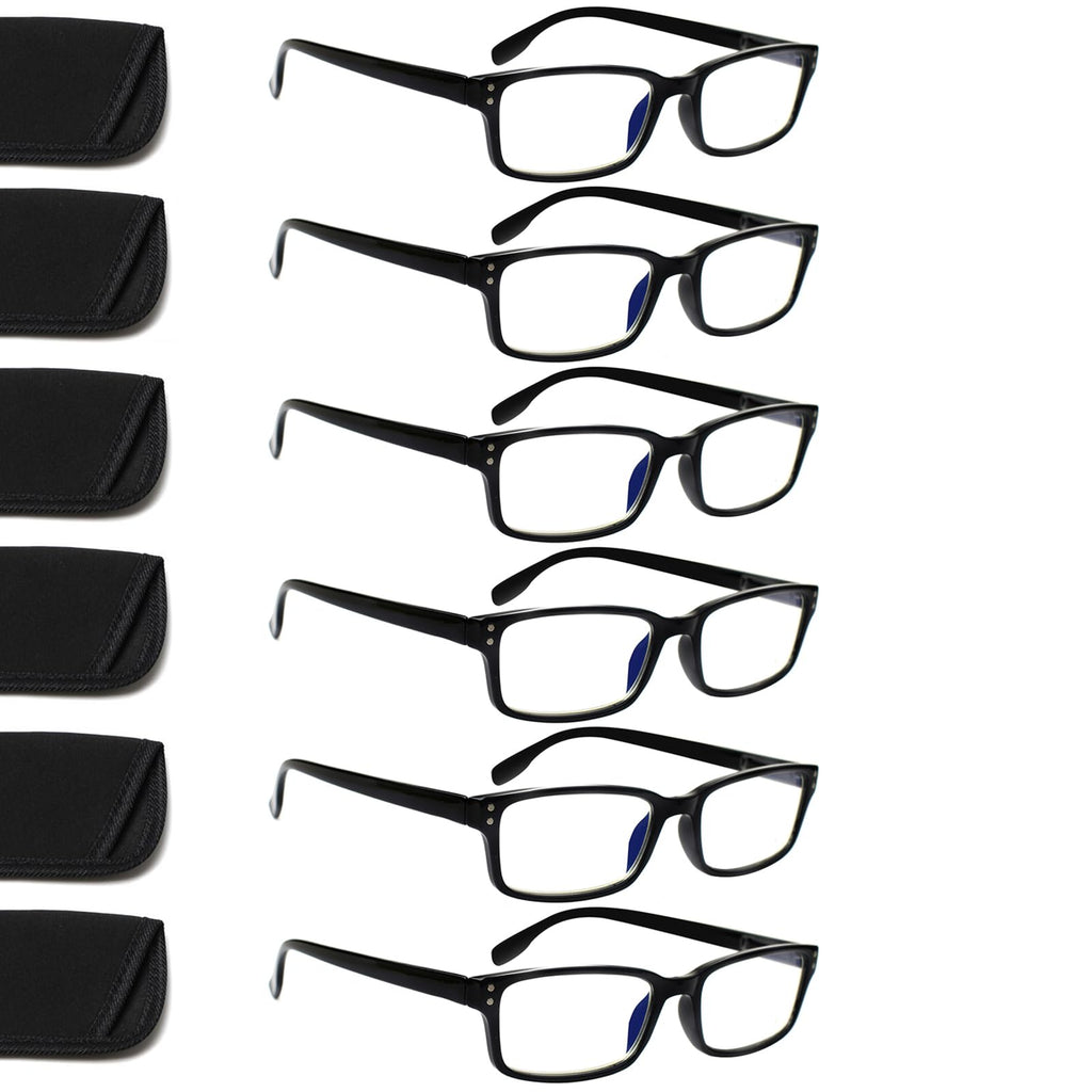 Kerecsen 6-Pack Reading Glasses Blue Light Blocking,Spring Hinge Readers for Men Women,Computer Eyeglasses (6 Black, 2.0, multiplier_x)