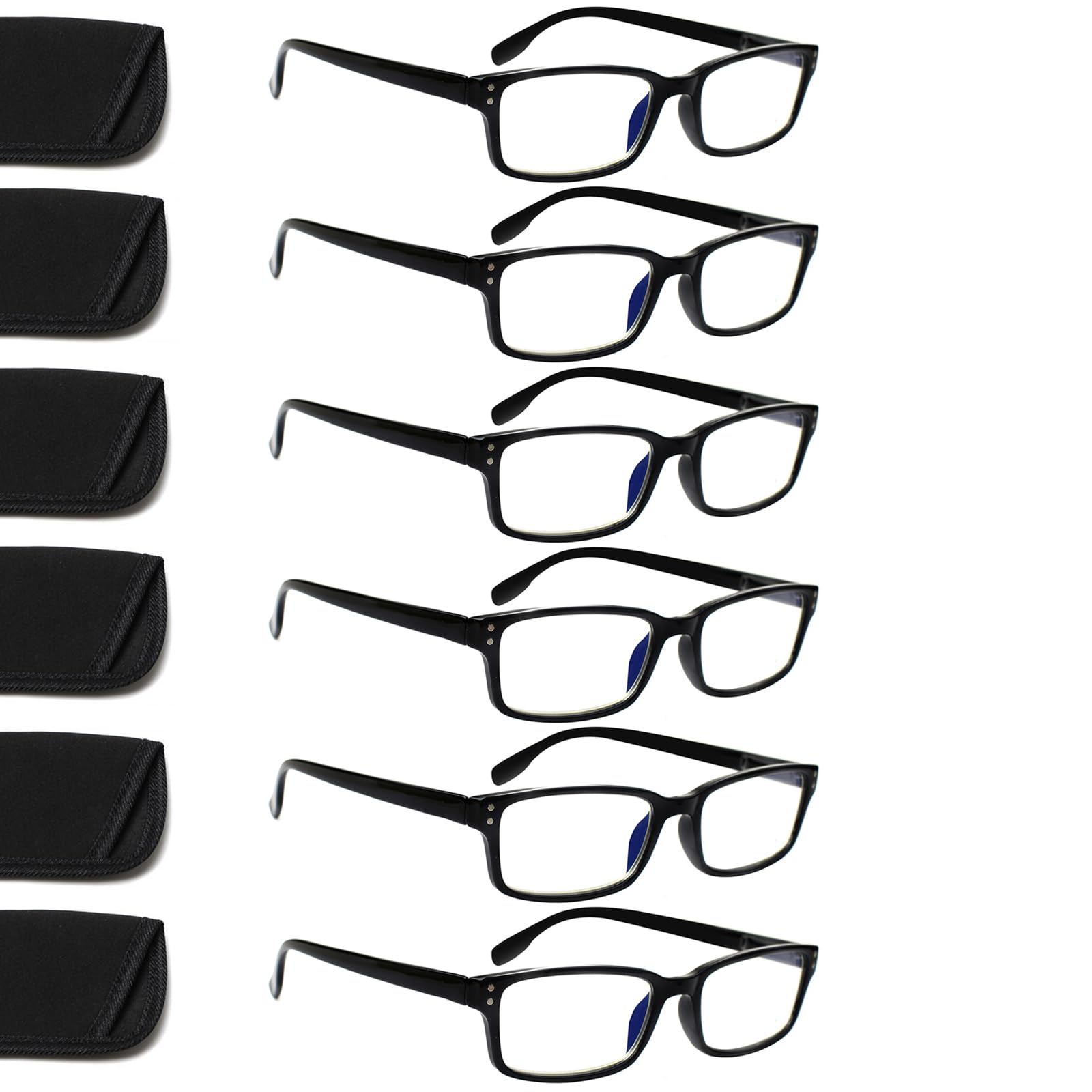 Kerecsen 6-Pack Reading Glasses Blue Light Blocking,Spring Hinge Readers for Men Women,Computer Eyeglasses (6 Black, 2.0, multiplier_x)