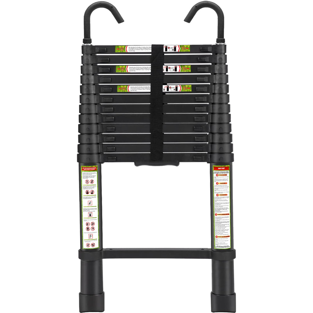 RIKADE Telescopic Ladder, 16.5 ft Aluminum Telescoping Ladder with Non-Slip Feet and Stable Hook, Portable Extension Ladder for Household and Outdoor Working, Max Load 330 lb, Black