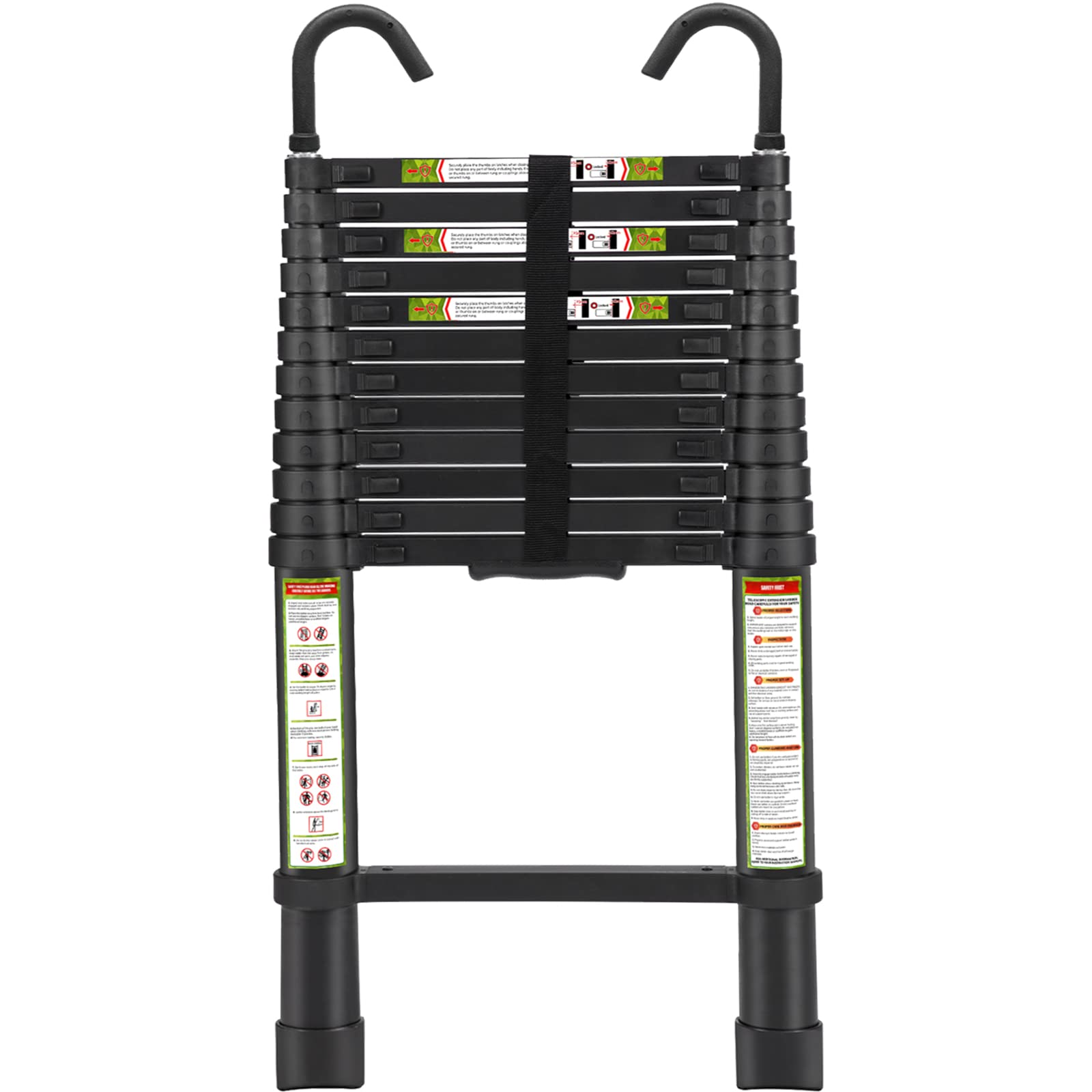 RIKADE Telescopic Ladder, 16.5 ft Aluminum Telescoping Ladder with Non-Slip Feet and Stable Hook, Portable Extension Ladder for Household and Outdoor Working, Max Load 330 lb, Black