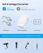 TROND 3 to 2 Prong Adapter, 2 Prong Outlet Adapter with 360° Rotating Plug, 6 AC Outlet Extender, Travel Power Splitter for US to Japan, Plug Extender for Old House Travel Essentials