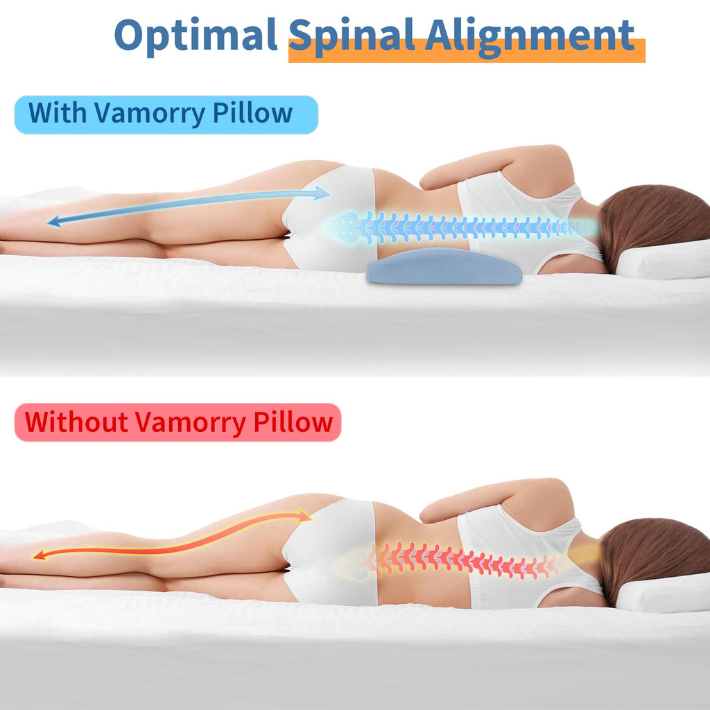 Lumbar Support Pillow for Bed Relief Back Pain: Lower Back Pillow for Sleeping - Memory Foam Waist Pillow - Back Wedge Bolster Pillow for Side, Back&Stomach Sleepers - Bed Rest Pillow for Car, Sofa