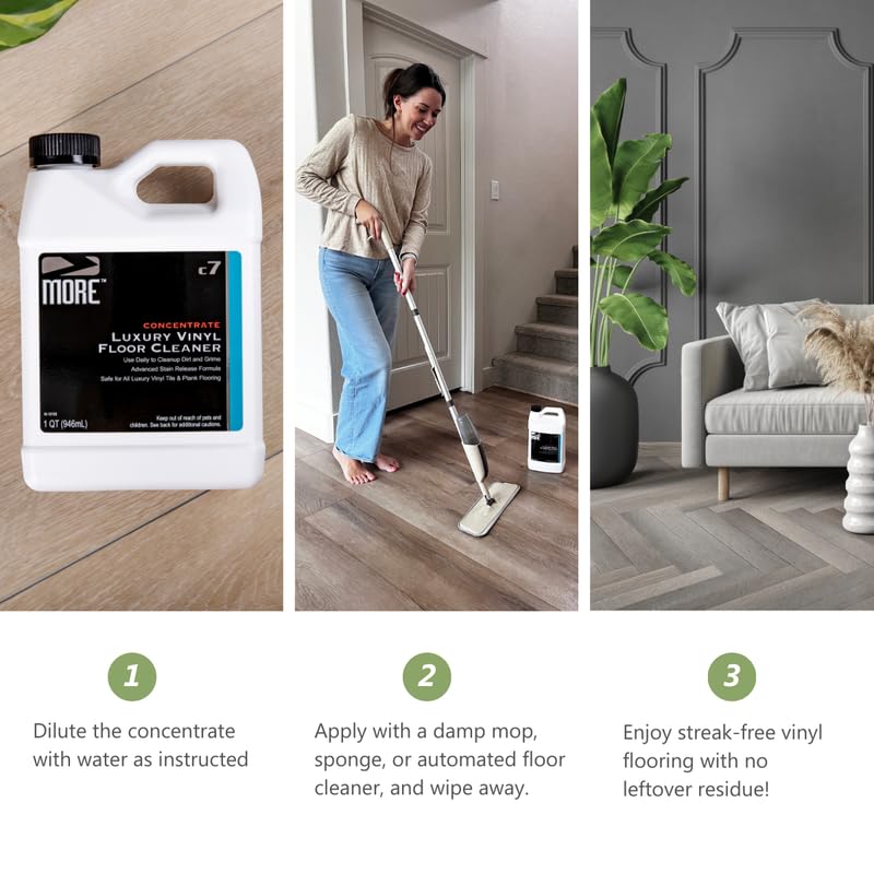 MORE Luxury Vinyl Floor Cleaner - Water-Based Surface Care Concentrate - For Kitchen and Bathroom Floors - Daily No-Rinse Cleaner - Unscented - pH Neutral - 32oz