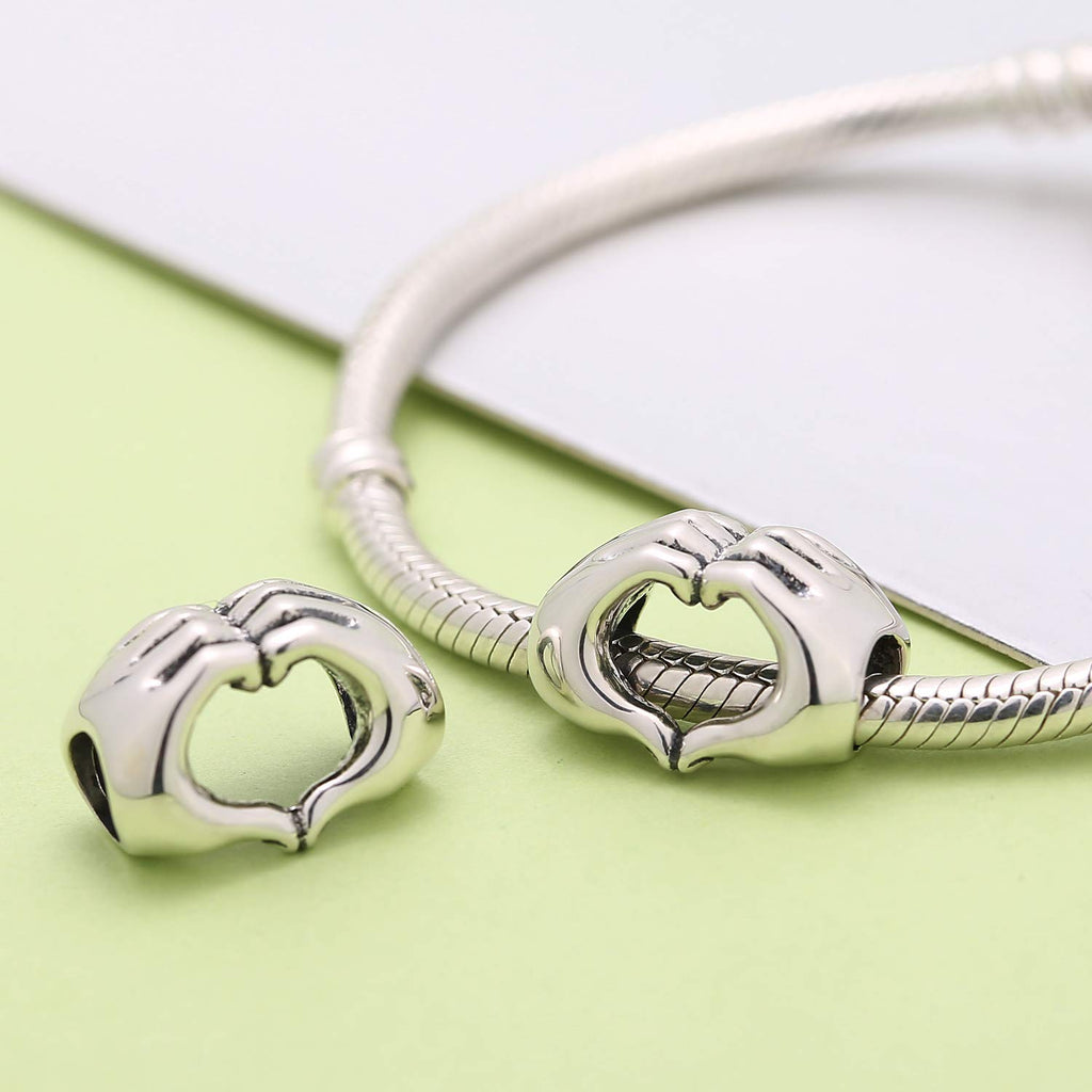 925 Sterling Silver Heart Hands Charm fit Pandora Bracelets, Gift for Women