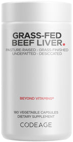 Codeage Grass Fed Beef Liver Supplement Superfood, Freeze Dried, Non-Defatted, Desiccated Glandulars Bovine Pills, Pasture Raised Beef Vitamins, Non-GMO Liver Meat, 180 Capsules