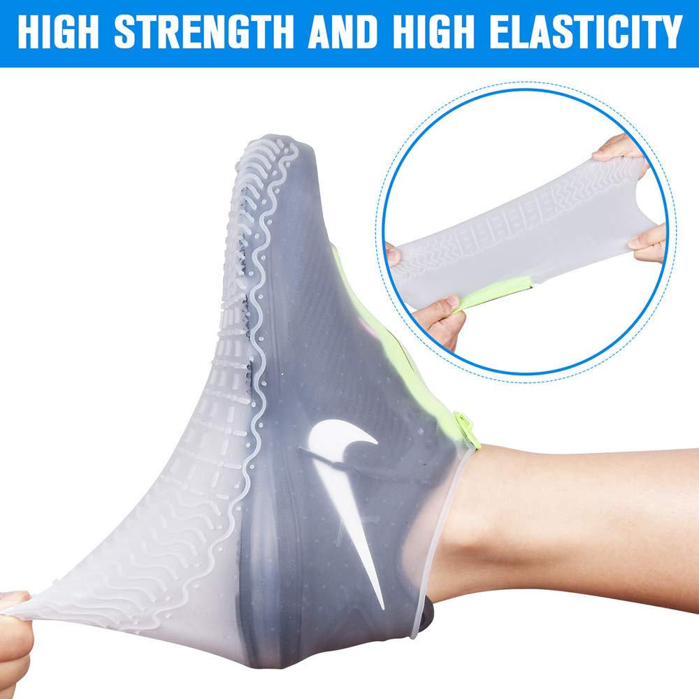 Shiwely Silicone Waterproof Shoe Covers, Upgrade Reusable Overshoes with Zipper, Resistant Rain Boots Non-Slip Washable Protection for Women, Men (XL (Women 11-13, Men 9.5-13), White)