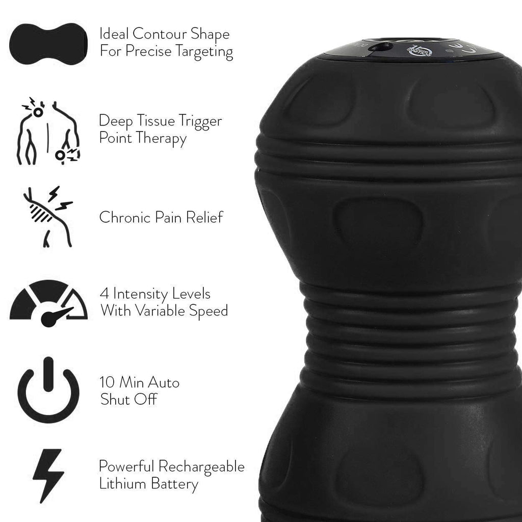 Rolling With It Vibrating Peanut Massage Ball - Deep Tissue Trigger Point Therapy, Myofascial Release - Handheld, Cordless - 4 Intensity Levels - Dual Lacrosse Ball Vibration Massager (Black)