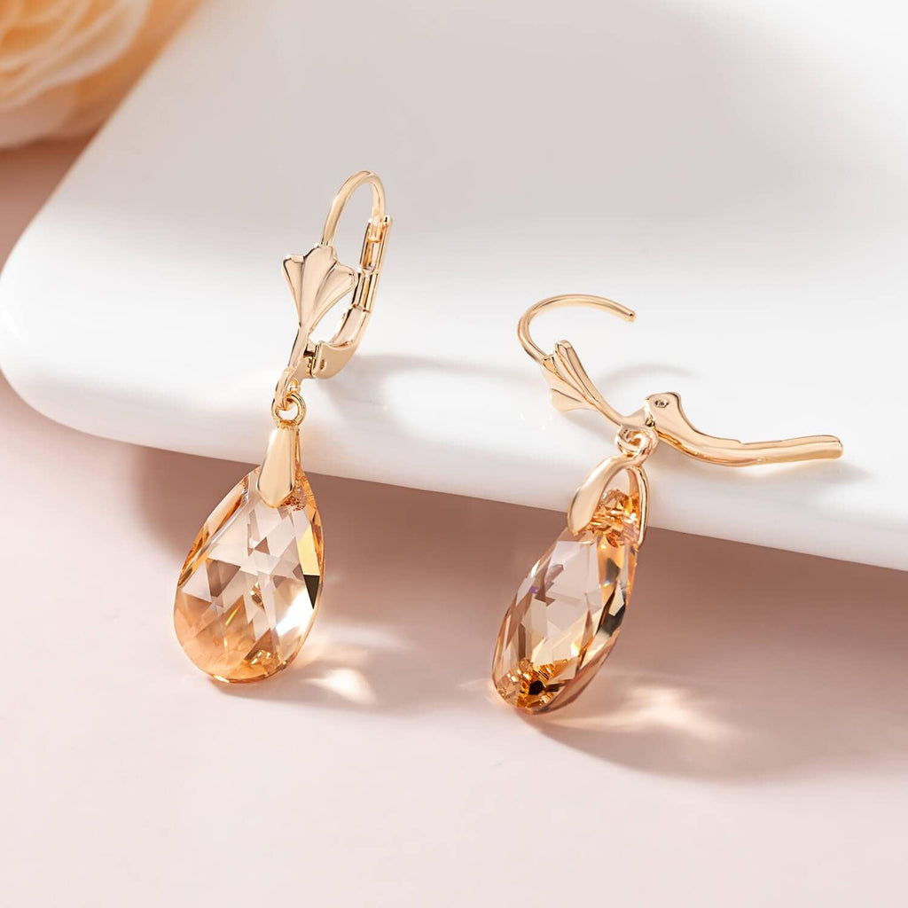 EVEVIC Austrian Crystal Teardrop Leverback Drop Earrings for Women
