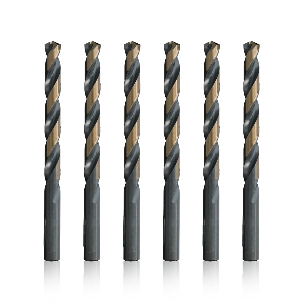 Drill America 3/8" High Speed Steel Black & Gold KFD Split Point Drill Bit (Pack of 6), KFD Series