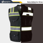 JKSafety Hi-Vis Black Surveyor Safety Vest for Men Women High Visibility Reflective Construction Vest Mesh Cushioned Collar Heavy Duty PPE Inner Pockets ANSI/ISEA Compliant(188-Black L)