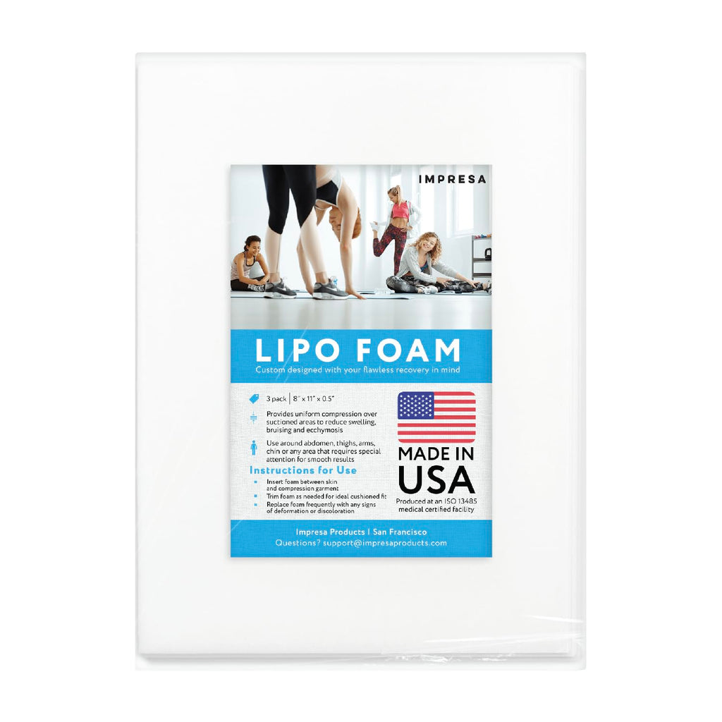IMPRESA Liposuction Foam Pads - 3-Pack - White - 8 x 11 x 0.5 in - for Abdominal Binder Post Surgery - Even Pressure for Liposuction Compression Garments - Custom Fit for Tummy Tuck Recovery