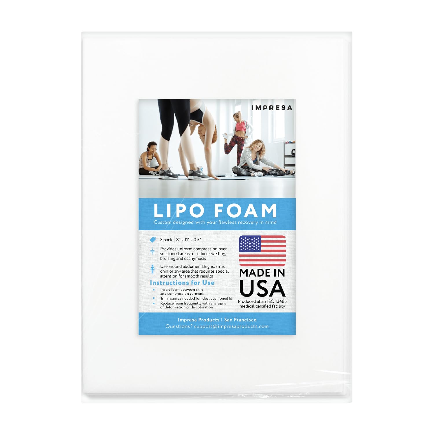 IMPRESA Liposuction Foam Pads - 3-Pack - White - 8 x 11 x 0.5 in - for Abdominal Binder Post Surgery - Even Pressure for Liposuction Compression Garments - Custom Fit for Tummy Tuck Recovery