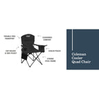Coleman Portable Camping Chair with 4-Can Cooler, Cushioned Seat & Back with Side Pockets & Cup Holder, Carry Bag Included, Great for Camping, Tailgating, Firepits, Patio, & More