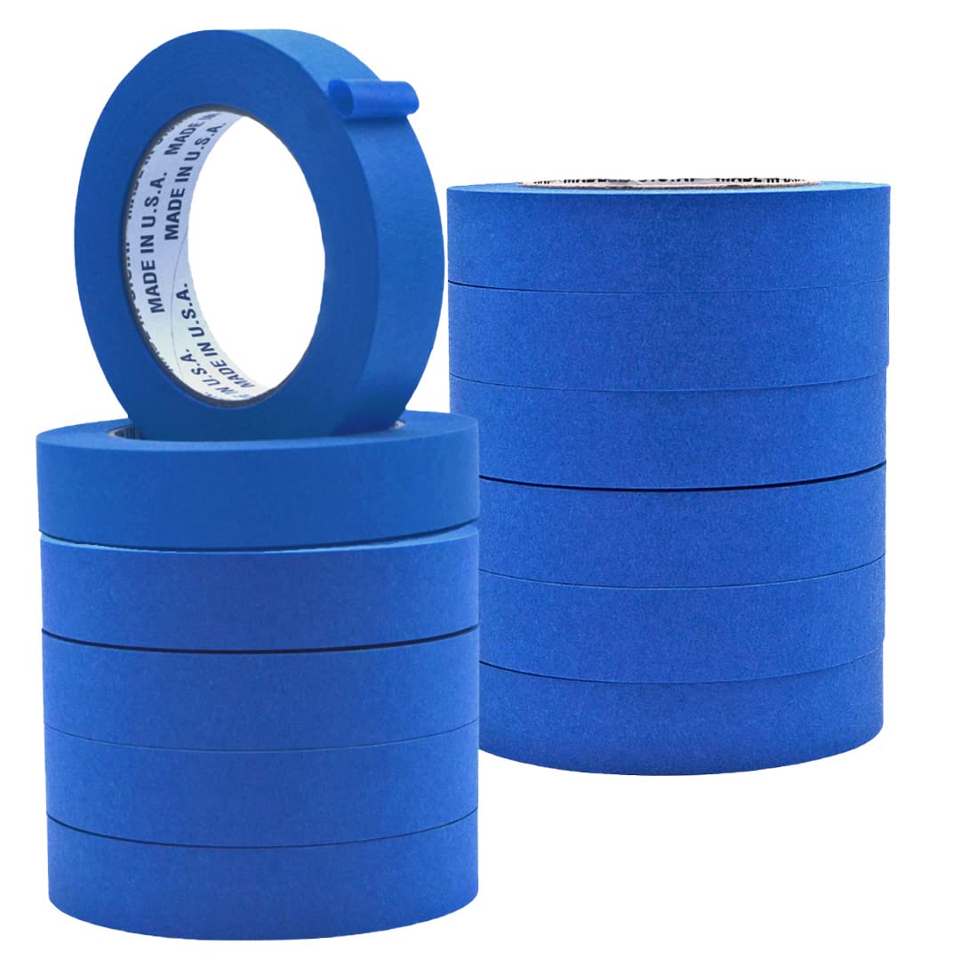 Made in USA Blue Painter’s Tape - 1 inch x 60 yds. (12 Pack) Thick & Wide Masking Tape for Safe Wall Painting, Building, Remodeling, Labeling, Edge Finishing