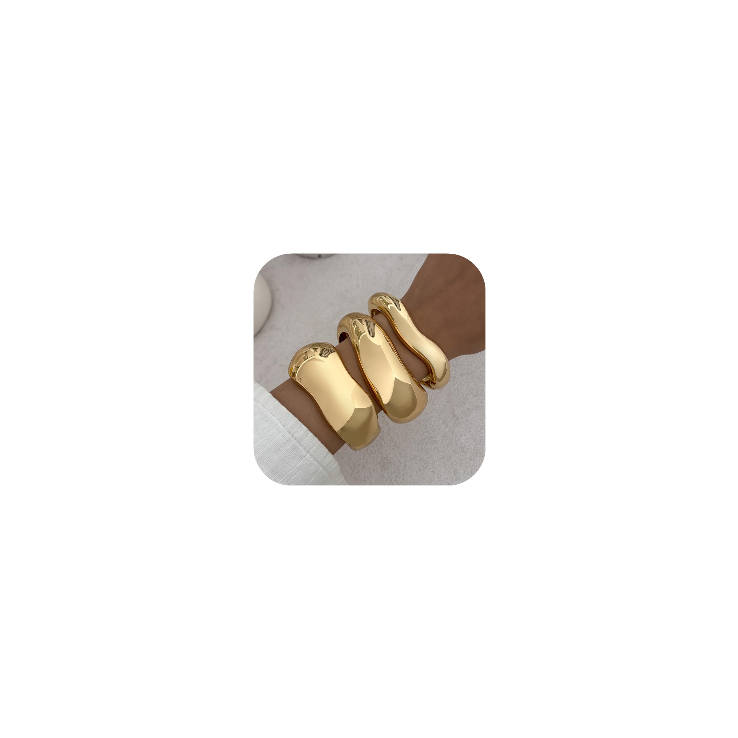 BUYITO Chunky Gold Bangles Bracelets for Women Trendy Stack Statement Bangle Irregular Cuff Bracelets Fashion Jewelry Gift (3PCS Gold)