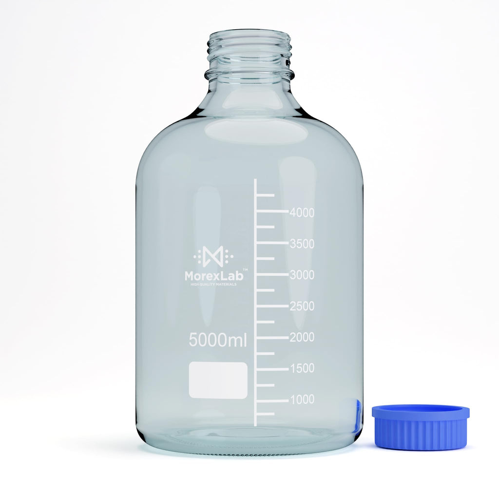 MorexLab 5000ML Storage Glass Bottles – 1pc Round Media Storage Bottle – Borosilicate Glass Bottles – Safe Probe Storage Glass Storage Bottles with GL60 Blue Screw Cap (5000ml - 1pc)