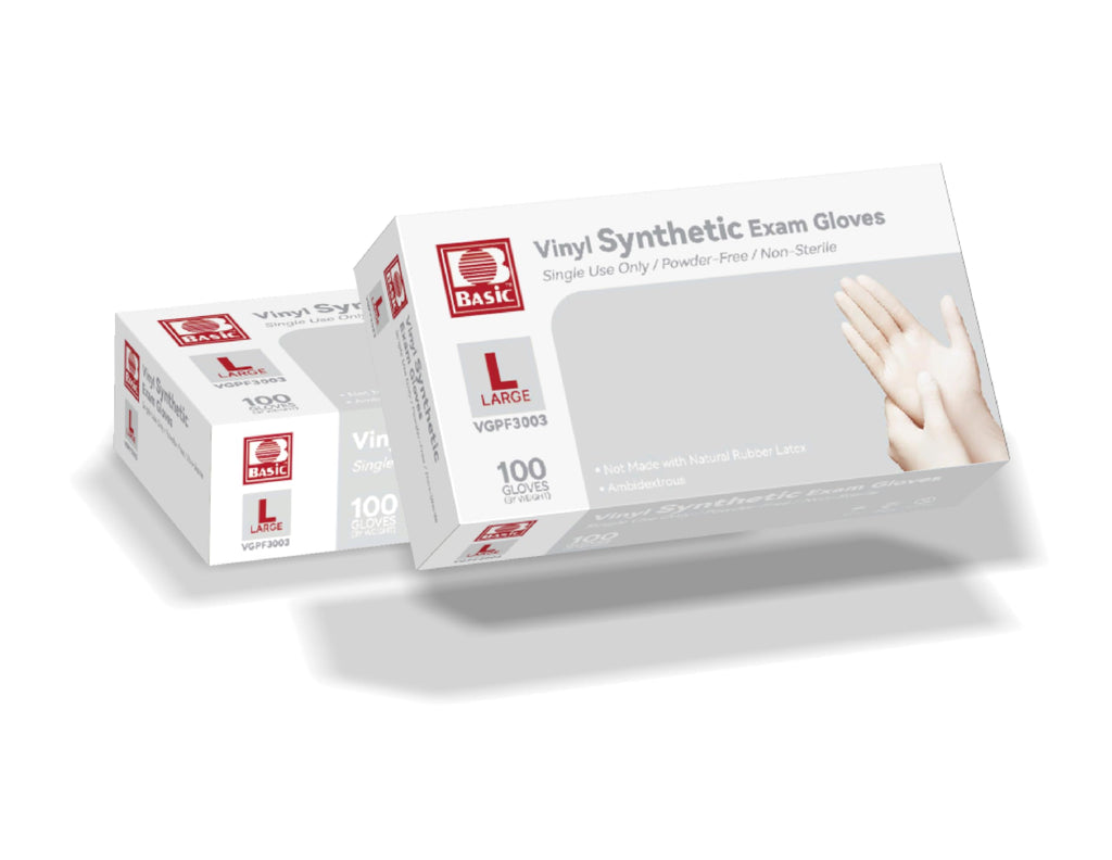 Basic Medical Clear Vinyl Exam Gloves, Latex-, Powder-Free, Case of 1,000, Large