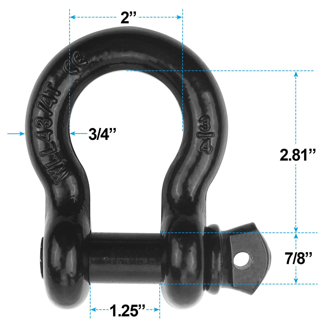 Robbor Shackles 3/4"(2 Pack) D-Ring Shackle Rugged 28.5 Ton (57,000 Lbs) Maximum Break Strength Heavy Duty Tow Shackles Perfect Shackle work with Tow Strap, Winch, Off-Road Jeep Truck Vehicle Recovery
