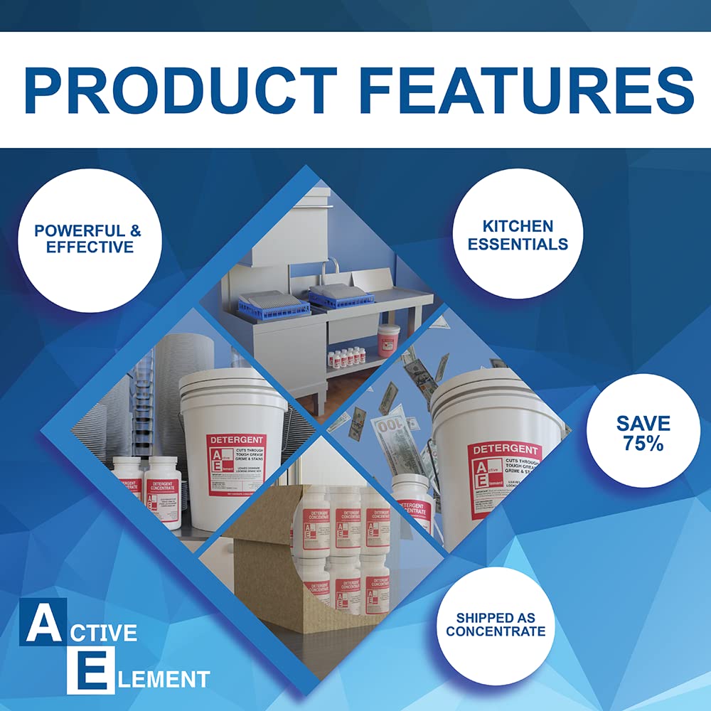 Active Element Commercial Dishwasher Detergent - Makes One 5 Gallon Pail - Industrial Dish Detergent - For High and Low Temp Dishwasher Machine