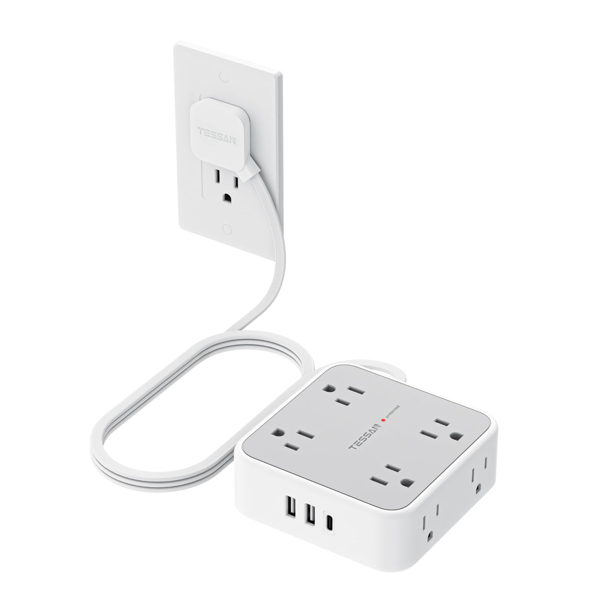 TESSAN Surge Protector Power Strip with 900J Surge Protection, 5 Ft, Grey