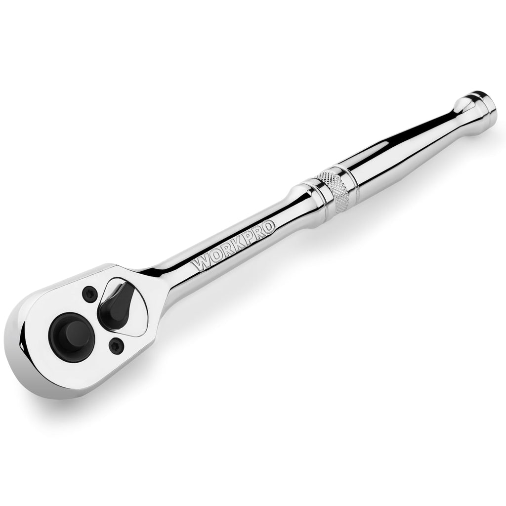WORKPRO 1/2-Inch Drive Ratchet, Quick-Release Reversible Ratchet Wrench, 72-Tooth Handle, Chrome Alloy Made, Cr-Mo Head, Full Polished