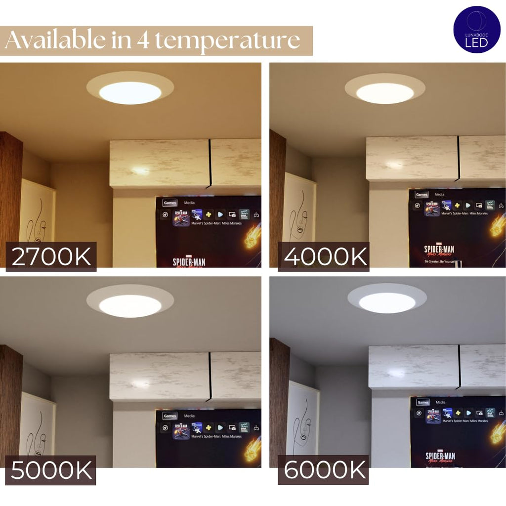 Lunabode LED 7.5 Inch Flush Mount Ceiling Light Fixture (6 Pack) - 16.5W, 1500Lm, 120V, 6000K Modern Kitchen Recessed Ceiling Lamp | Wet Location Dimmable LED Light | ETL, 4/6" J-Box