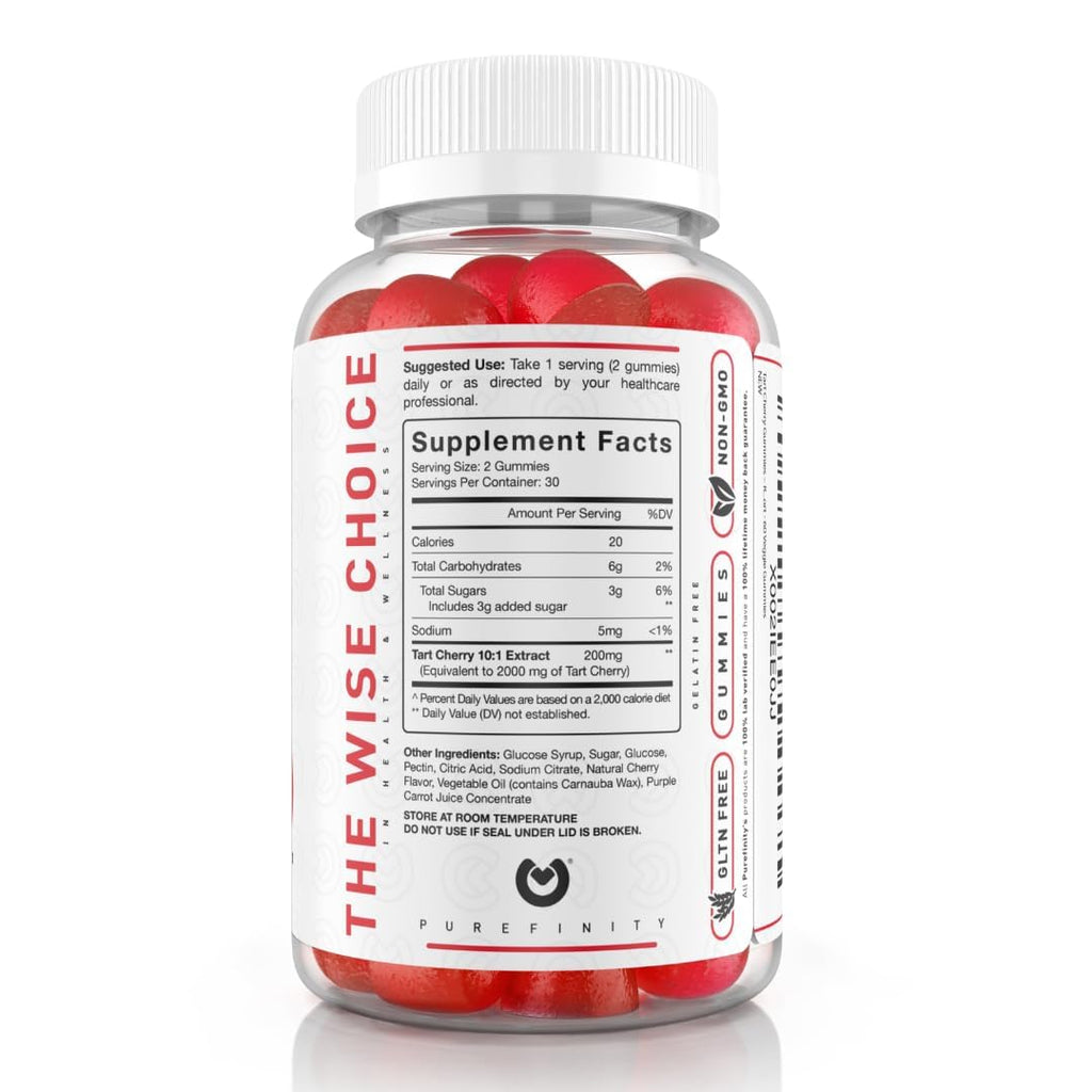 PUREFINITY Tart Cherry Gummies – Uric Acid Flush for Joint Relief & Recovery, Raw Juice Extract Antioxidant – Non-GMO, Gluten Free, Vegan, 60 Count (Pack of 2)