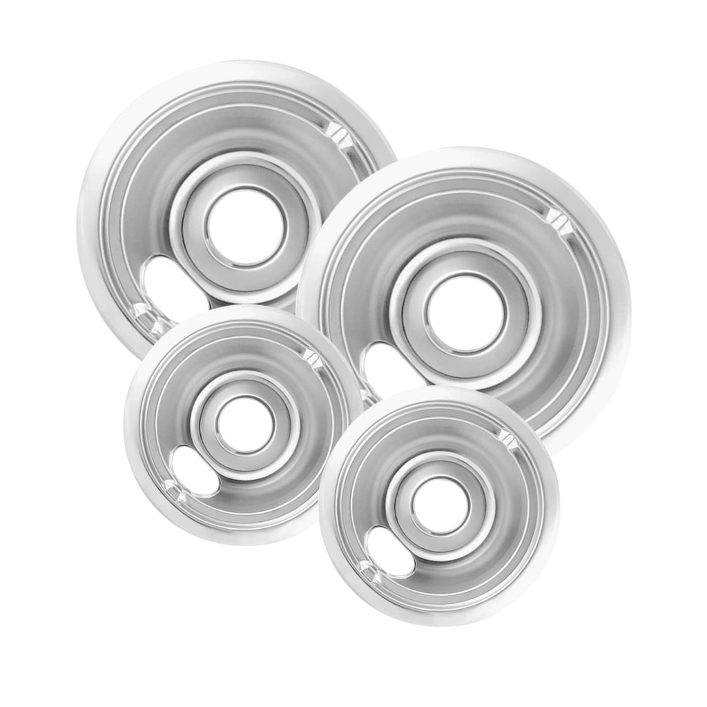 COZZIVITA 4-Piece Drip Pans Set - Compatible with GE Stoves - Chrome Finish Electric Stove Burner Drip Pans - 2 x 6inch, 2 x 8inch Stove Drip Pans - GE Stove Drip