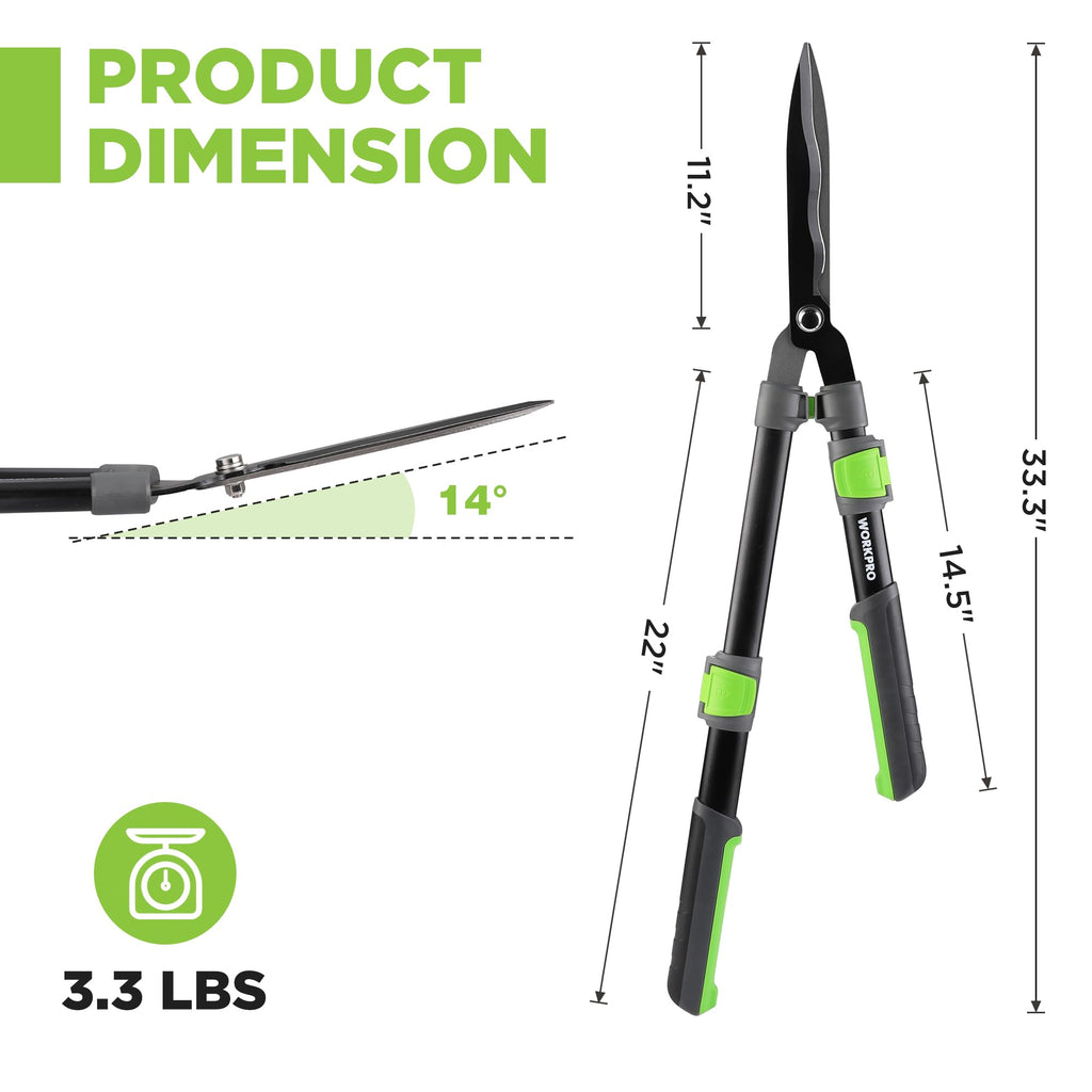 WORKPRO Extendable Hedge Shear, 25"-33" Manual Hedge Clipper/Bush Cutter