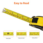Amazon Basics Self-Locking Tape Measure, 25ft (8-meters), Accurate Dual Scale inch/metric, MID Accuracy, Extendable, 2-Pack, Yellow