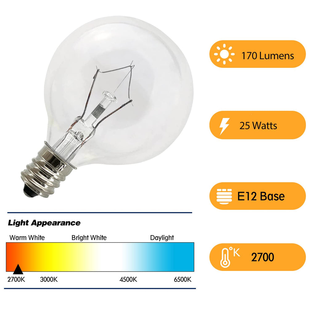LinMiFo Wax Warmer Bulbs 6 Pack, G50 25 Watt Light Bulbs for Full Size Scentsy Warmers, E12 Base G16.5 Globe Clear scentsy Bulb for Candle Wax Warmer, Long Lifespan, 120 Volt