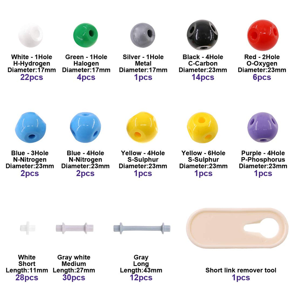 Swpeet 125 Pcs Molecular Model Kit for Inorganic & Organic Molecular Model Teacher and 16 Years and Over Student Kit - 54 Atoms & 70 Links & 1 Short Link Remover Tool - Science Toys