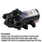 Everflo 12V On-Demand Diaphragm Sprayer Pump - 5.5GPM, 60 PSI, Quick Attach Ports