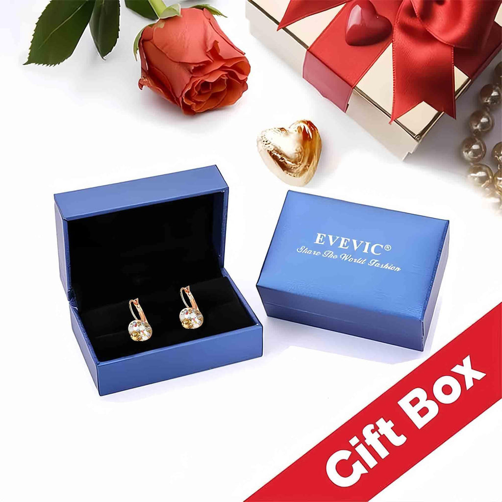 EVEVIC Austrian Crystal Round Cluster Leverback Drop Earrings for Women