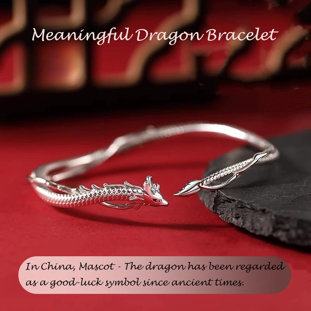 CAIYUNELEX Dragon Bracelet - Cuff Bracelet for Women Symbolize Strength and Wealth Unique Dragon Themed Jewelry Dragon Gifts Adjustable (Silver/Gold)