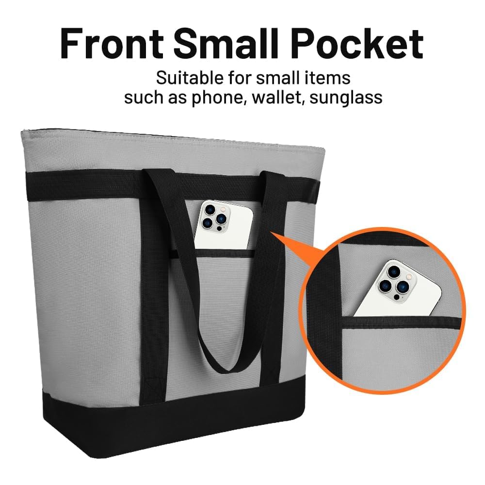 CIVJET Insulated Reusable Tote Bag for Grocery Shopping for Women/Men, Pizza/Food Delivery Bag to Keep Food Cold/Hot for Professional Catering, Cooler bags for Travel/Beach/Picnic, Grey, 3-Pack