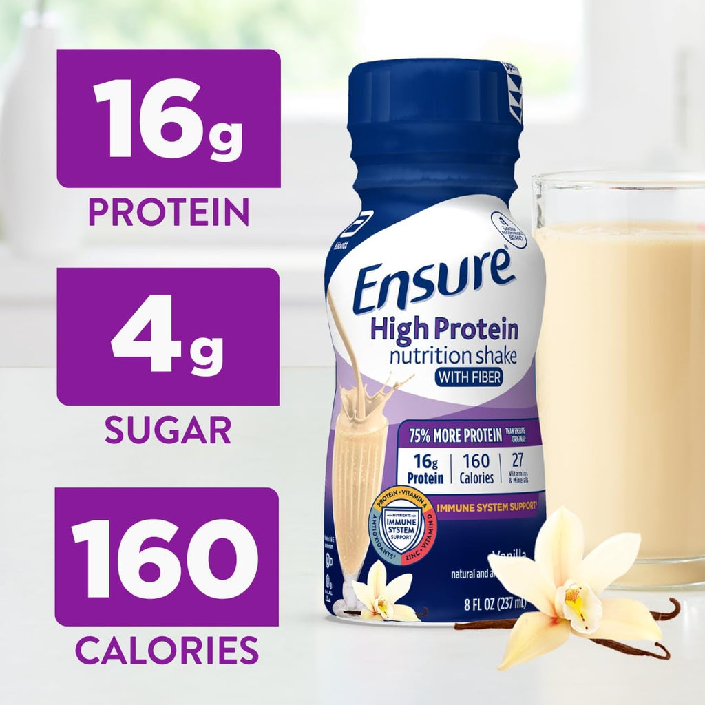 Ensure High Protein Bottled Vanilla Nutrition Shake with Fiber, Ready to Drink, 16g Protein and 27 Vitamins and Minerals, 8 fl oz, 24 Pack
